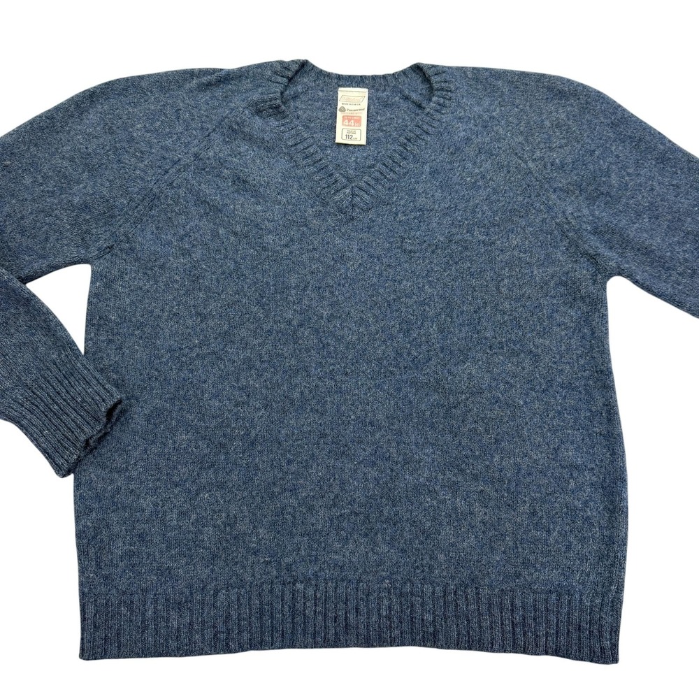St Michael Sweater Pullover Womens 44 In Blue Wool V Neck Raglan Heavyweight